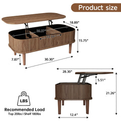 Fluted Lift Top Coffee Table with Hidden Compartment