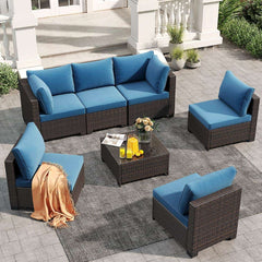 7 Pieces Wicker Patio Conversation Set Sectional Sofas with Waterproof Cover