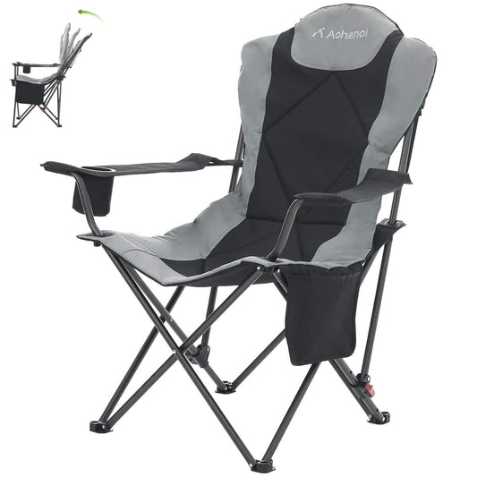 350lbs Capacity Outdoor Folding Camping Chairs with Adjustable Angled Backrest