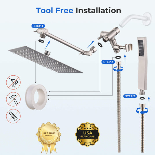 Cuzobro 8'' Shower Head Combo Set，All Metal Dual Shower Head With Handheld Spray