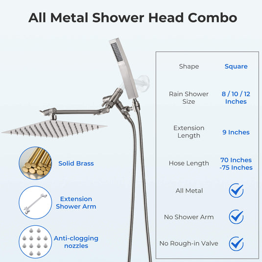 Cuzobro 8'' Shower Head Combo Set，All Metal Dual Shower Head With Handheld Spray