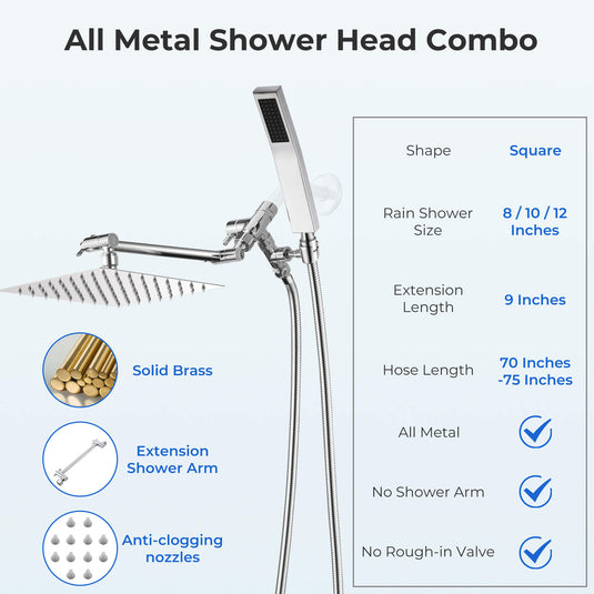 Cuzobro 8'' Shower Head Combo Set，All Metal Dual Shower Head With Handheld Spray