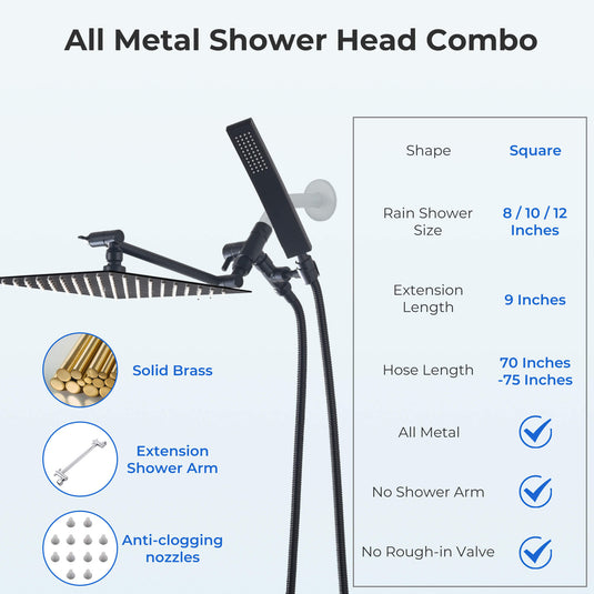 12'' Dual Shower Head Combo with Handheld Spray – All Metal