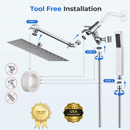 Cuzobro 10'' Shower Head Combo Set，All Metal Dual Shower Head With Handheld Spray