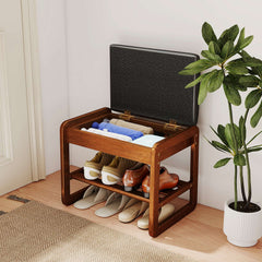 Rubberwood 2-Tier Shoe Rack Bench with Storage & Flip-Top Seat