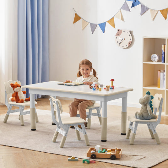 Doreroom Height-Adjustable Kids Table and Chairs Set