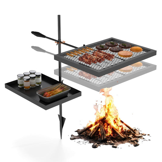 Height-Adjustable Campfire Grill Grate & Cooking Rack for Fire Pit Grilling