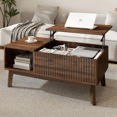 Fluted Lift Top Coffee Table with Hidden Storage Compartment
