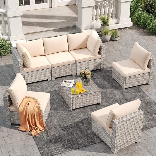 7 Pieces Wicker Patio Conversation Set Sectional Sofas with Waterproof Cover