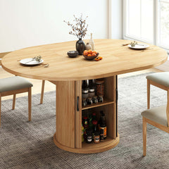 47"-63" Extendable Round Dining Table with 2-Tier Storage Shelf