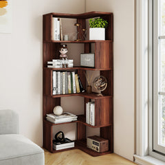 6-Tier L-Shaped Corner Bookshelf with Safety Baffles