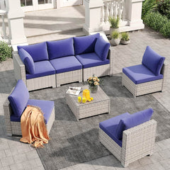 7 Pieces Wicker Patio Conversation Set Sectional Sofas with Waterproof Cover