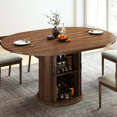47"-63" Extendable Round Dining Table with 2-Tier Storage Shelf