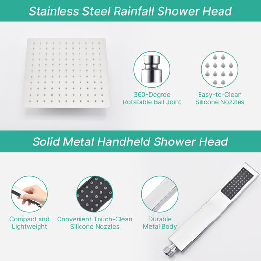 Cuzobro 12” Rainshower Head，All Metal Square Shower Heads with Handheld Spray Combo