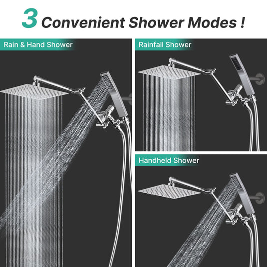 Cuzobro 12” Rainshower Head，All Metal Square Shower Heads with Handheld Spray Combo