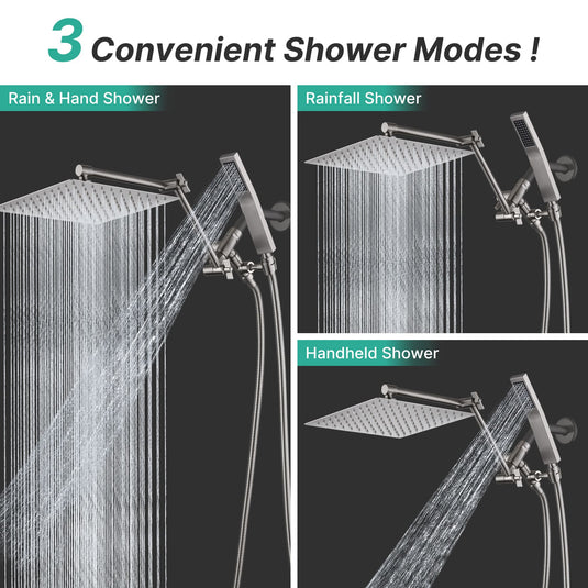 Cuzobro 12” Rainshower Head，All Metal Square Shower Heads with Handheld Spray Combo