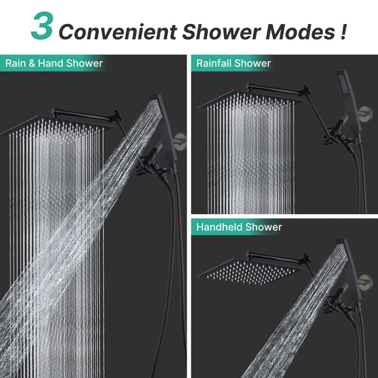 Cuzobro 12” Rainshower Head，All Metal Square Shower Heads with Handheld Spray Combo