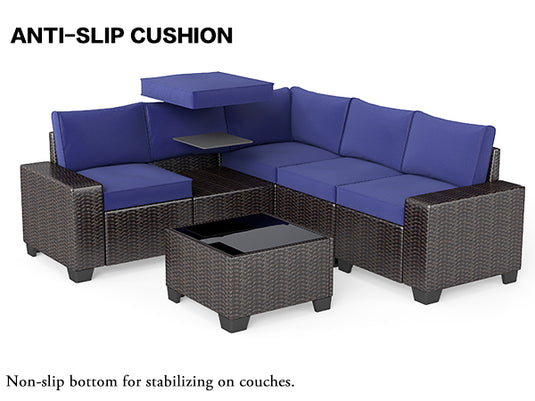 6-Piece Brown Wicker Outdoor Sofa Set with Cushions