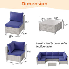 7 Pieces Wicker Patio Conversation Set Sectional Sofas with Waterproof Cover