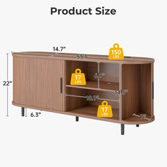60" Walnut Mid Century Modern TV Stand with Sliding Doors