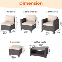 7 Pieces Outdoor Wicker Patio Furniture Sets with Cushions & Coffee Table
