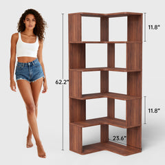 6-Tier L-Shaped Corner Bookshelf with Safety Baffles