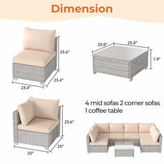 7 Pieces Wicker Patio Conversation Set Sectional Sofas with Waterproof Cover