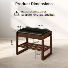 Rubberwood 2-Tier Shoe Rack Bench with Storage & Flip-Top Seat