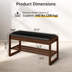 Rubberwood 2-Tier Shoe Rack Bench with Storage & Flip-Top Seat