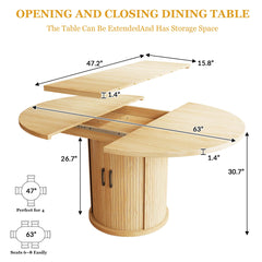 47"-63" Extendable Round Dining Table with 2-Tier Storage Shelf