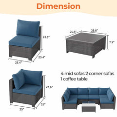 7 Pieces Wicker Patio Conversation Set Sectional Sofas with Waterproof Cover