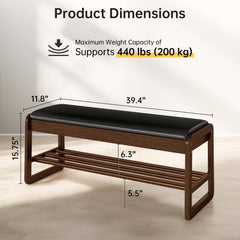 Rubberwood 2-Tier Shoe Rack Bench with Storage & Flip-Top Seat