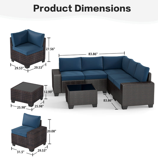 6-Piece Brown Wicker Outdoor Sofa Set with Cushions