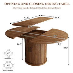 47"-63" Extendable Round Dining Table with 2-Tier Storage Shelf