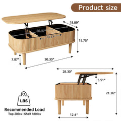 Fluted Lift Top Coffee Table with Hidden Compartment