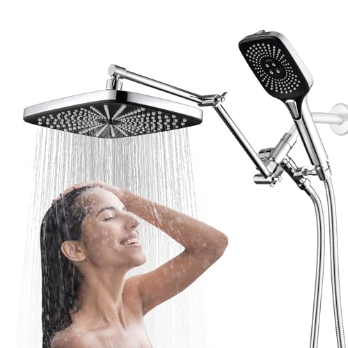 12" High Pressure Rainfall Shower Head with Adjustable Height & Handheld Spray