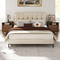 Solid Wood Nightstand with 2 Drawers & Charging Station