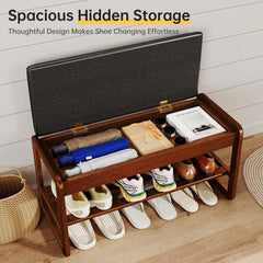 Rubberwood 2-Tier Shoe Rack Bench with Storage & Flip-Top Seat