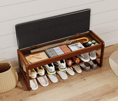 Rubberwood 2-Tier Shoe Rack Bench with Storage & Flip-Top Seat