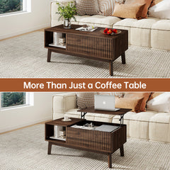 Fluted Lift Top Coffee Table with Hidden Storage Compartment