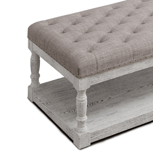 Wood Ottoman Bench with Tufted Cushion Top – High-Leg Footstool