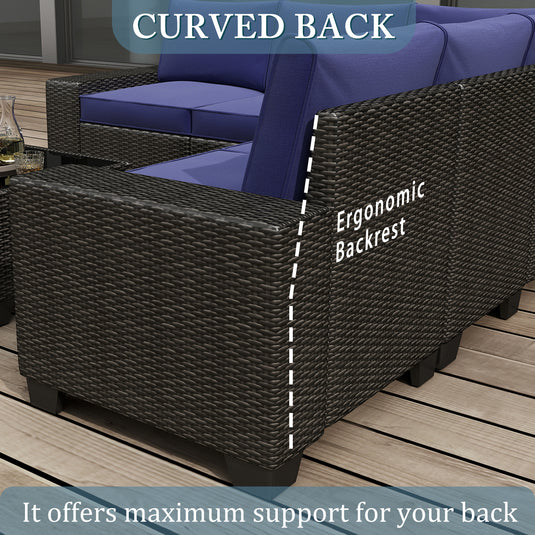 6-Piece Black Wicker Outdoor Sofa Set with Cushions