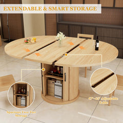 47"-63" Extendable Round Dining Table with 2-Tier Storage Shelf