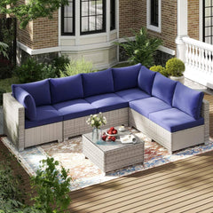 7 Pieces Wicker Patio Conversation Set Sectional Sofas with Waterproof Cover
