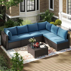 7 Pieces Wicker Patio Conversation Set Sectional Sofas with Waterproof Cover