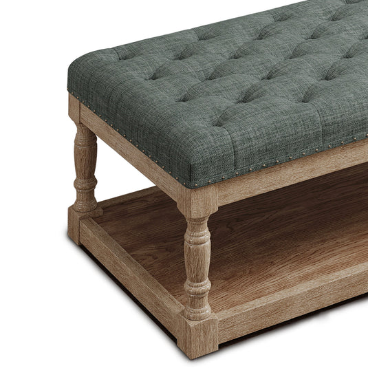 Wood Ottoman Bench with Tufted Cushion Top – High-Leg Footstool