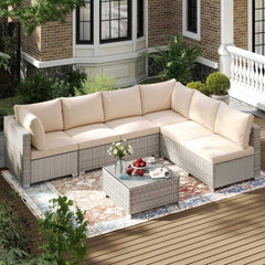 7 Pieces Wicker Patio Conversation Set Sectional Sofas with Waterproof Cover