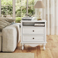 Solid Wood Nightstand with 2 Drawers & Charging Station