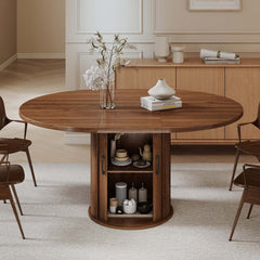 47"-63" Extendable Round Dining Table with 2-Tier Storage Shelf