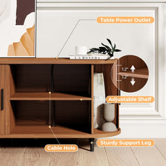 60" Walnut Mid Century Modern TV Stand with Sliding Doors